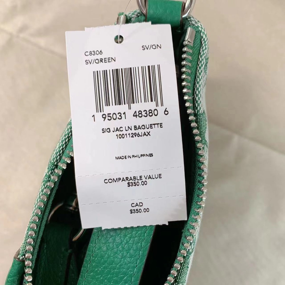 Coach C8306 Lonnie Baguette In Signature Jacquard In Green Coach C8306 Lonnie Baguette In Signature Jacquard In Green